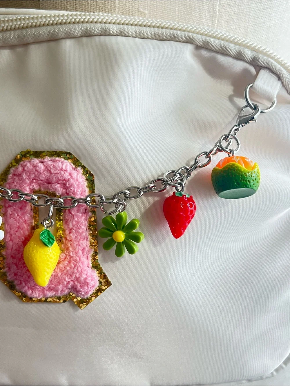 NEW Initial Q Fanny Pack Crossbody Bag with Fruit Charm Chain